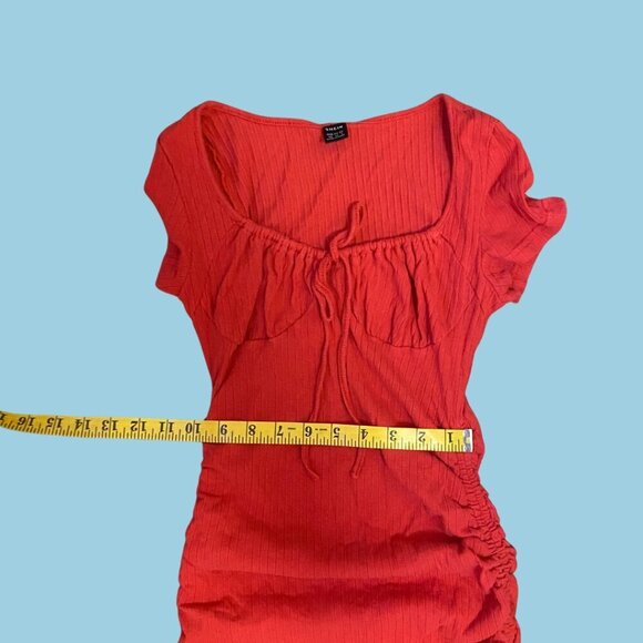 🔥 SHEIN Red Ruched Puff Sleeve Mini Dress XS | Flirty Date Night Look - Picture 5 of 8